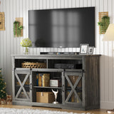TOLEAD Farmhouse TV Stand for 65 inch TV Farmhouse Entertainment Center with Sliding Barn Doors Console Storage Cabinet for Living Room, Bedroom Grey TOLEAD