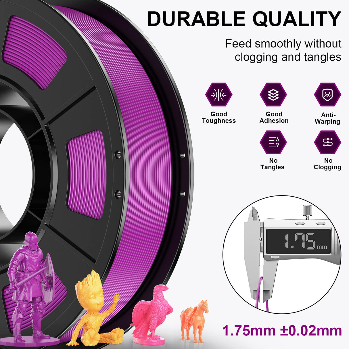 HEPHI3D 3D Printer PLA Filament Bundle 250g X 4 Spools, 1.75mm PLA Filament Pack 3D Printing Material, Bright Color Pink/Purple/Orange/Gold, PLA Filaments for Most FDM 3D Printer HEPHI3D
