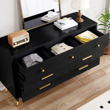 DWVO Black Dresser,7 Drawer Dresser with Wide Drawers and Gold Metal Handles, Wood Dressers & Chest of Hallway, Entryway DWVO