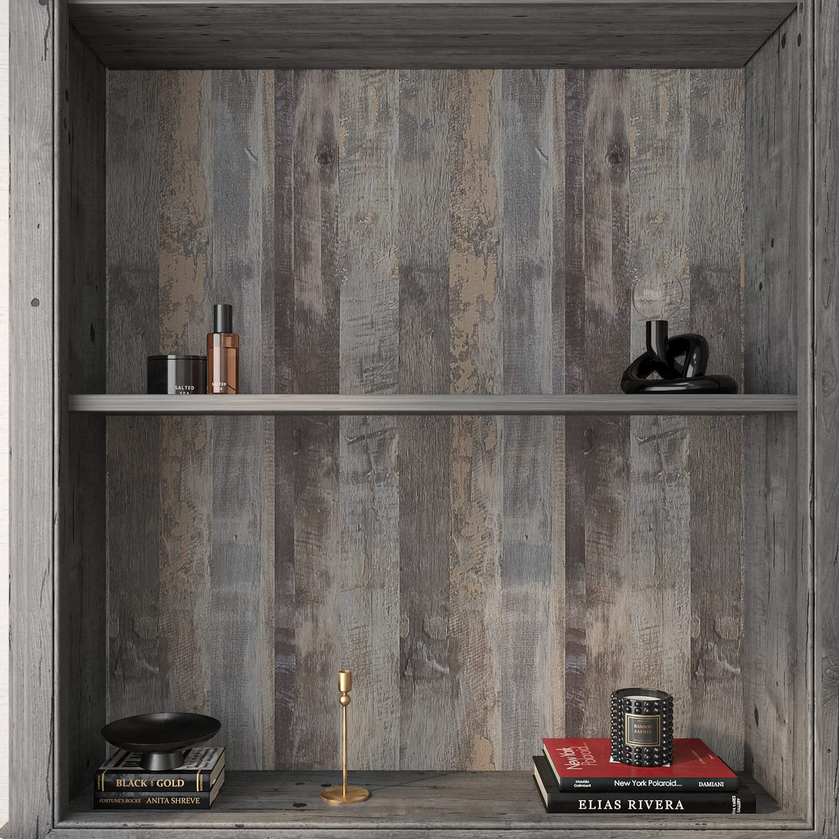 VaryPaper 32''x118'' Large Size Distressed Wood Peel and Stick Wallpaper Shiplap Wood Grain Contact Paper for Countertops Waterproof Self Adhesive Wood Panel Wallpaper for Bedroom Bathroom Accent Wall VaryPaper