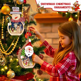 OurWarm 2 Pcs Wooden Christmas Ornaments, LED Luminous Wood Christmas Decor Snowman Santa Claus Christmas Tree Hanging Ornaments, Table Hotel Window Display, Crafts Gifts for Xmas Party Decor OurWarm