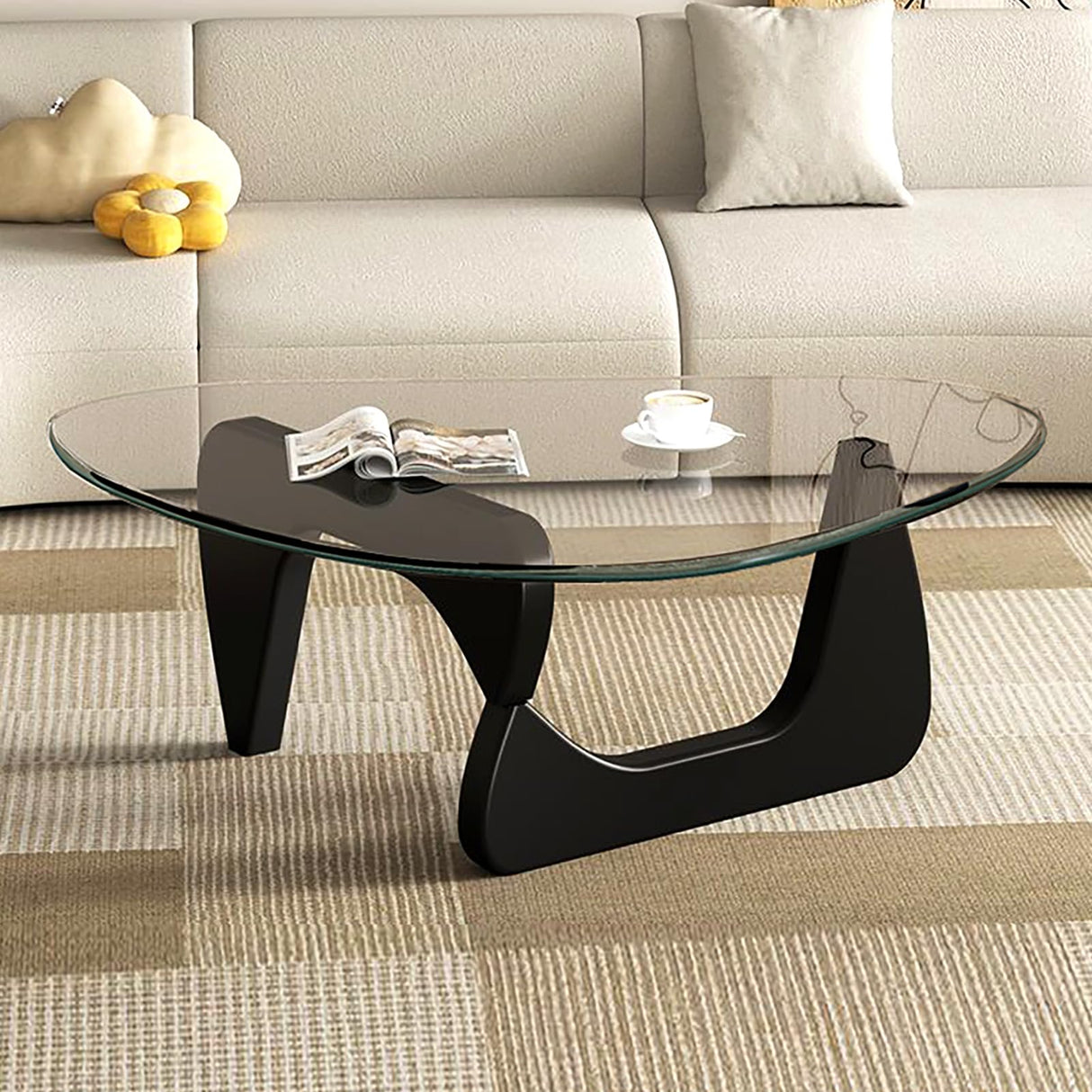 Modern Glass Coffee Table, Mid Century Small Coffee Table, Coffee Table for Living Room,Suitable for Bedroom Living Room Reception Office Tables (Black/Transparent, Small) LZYFY