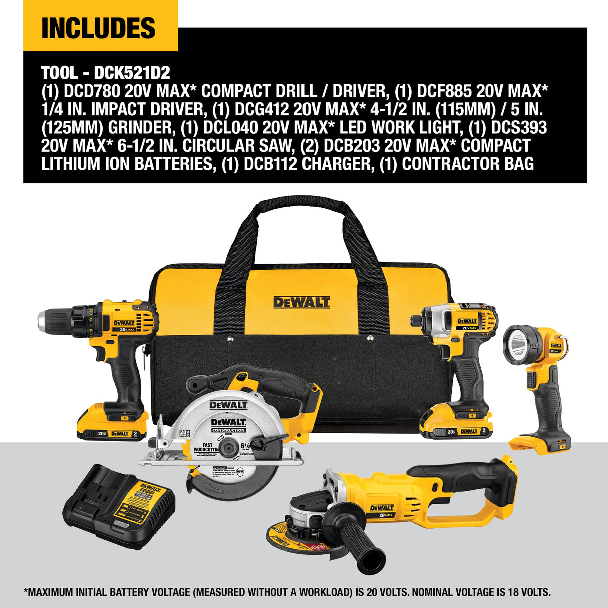 DEWALT 20V MAX Combo Kit, Compact 5-Tool (DCK521D2) DEWALT