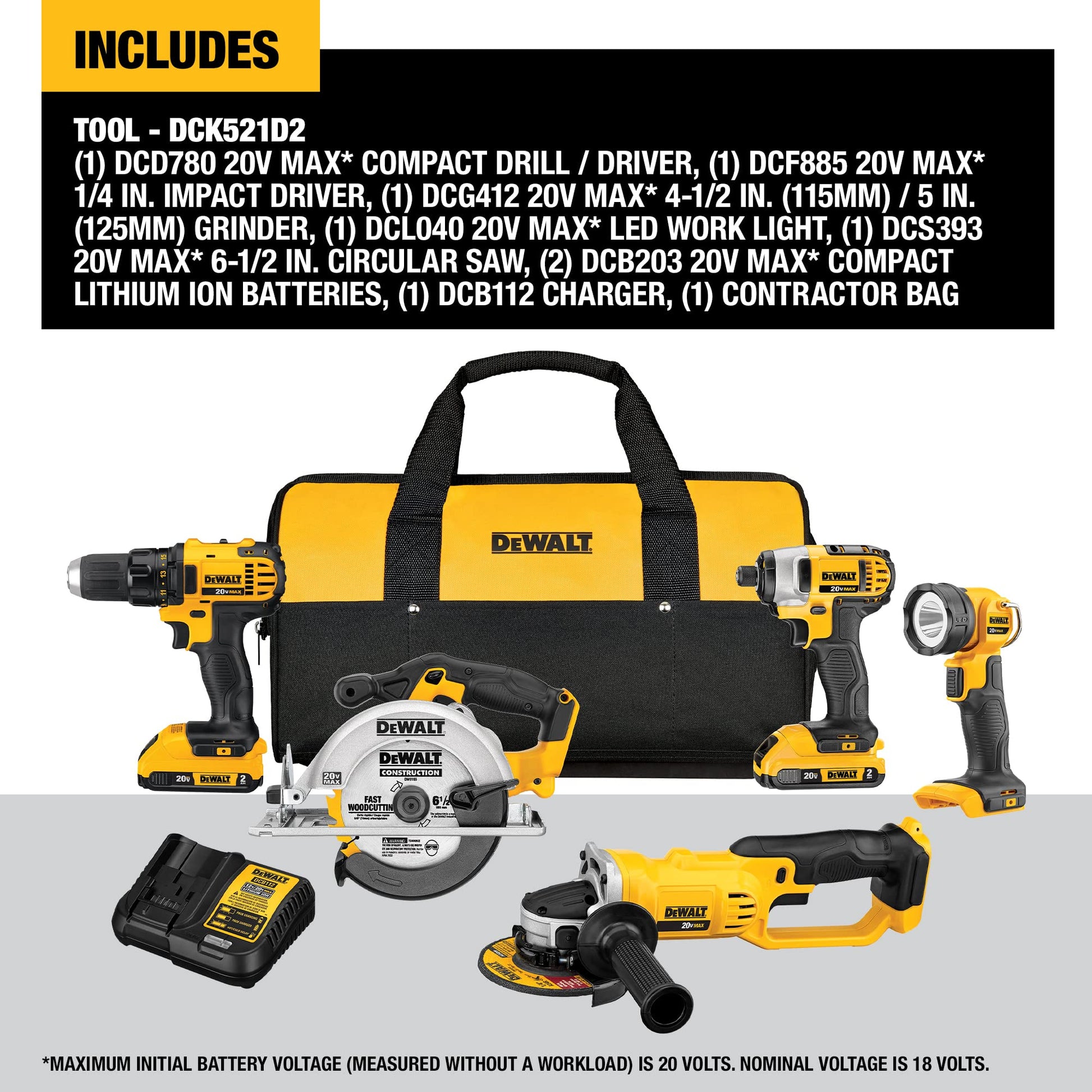 DEWALT 20V MAX Combo Kit, Compact 5-Tool (DCK521D2) - WoodArtSupply