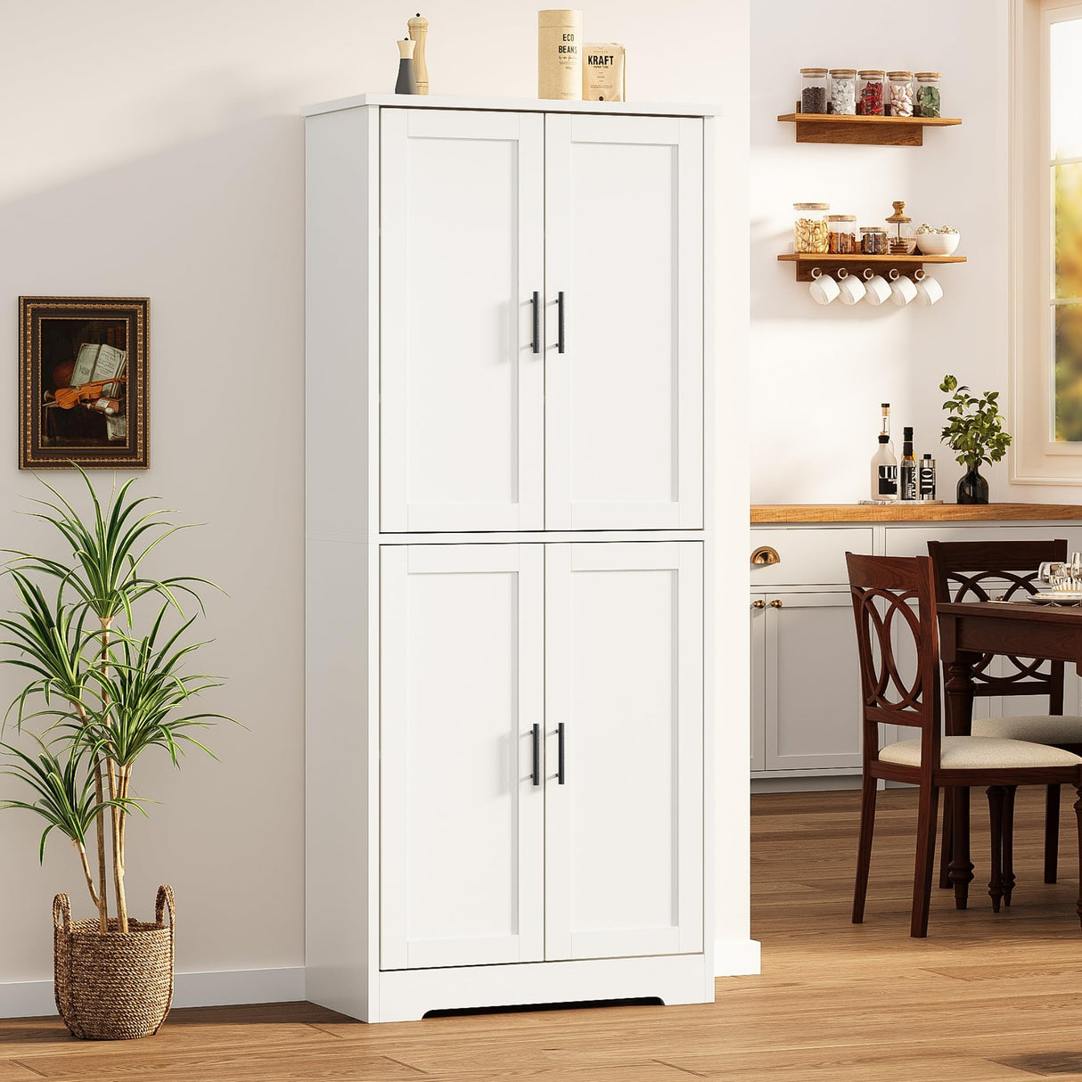 IDEALHOUSE Pantry Cabinet,70" Tall Kitchen Pantry Cabinets with 2 Doors and 3 Adjustable Shelves, Freestanding Cupboard, Modern Storage Cabinet for Bathroom, Dining Room, Living Room, White IDEALHOUSE