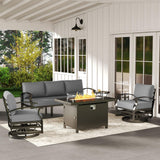 ALAULM Aluminum Patio Furniture Set with Propane Fire Pit Table 5-seat Metal Outdoor Furniture w/Fire Pit Patio Sectional Sofas w/5.2" Cushions for Patio, Backyard, Poolside-Grey ALAULM