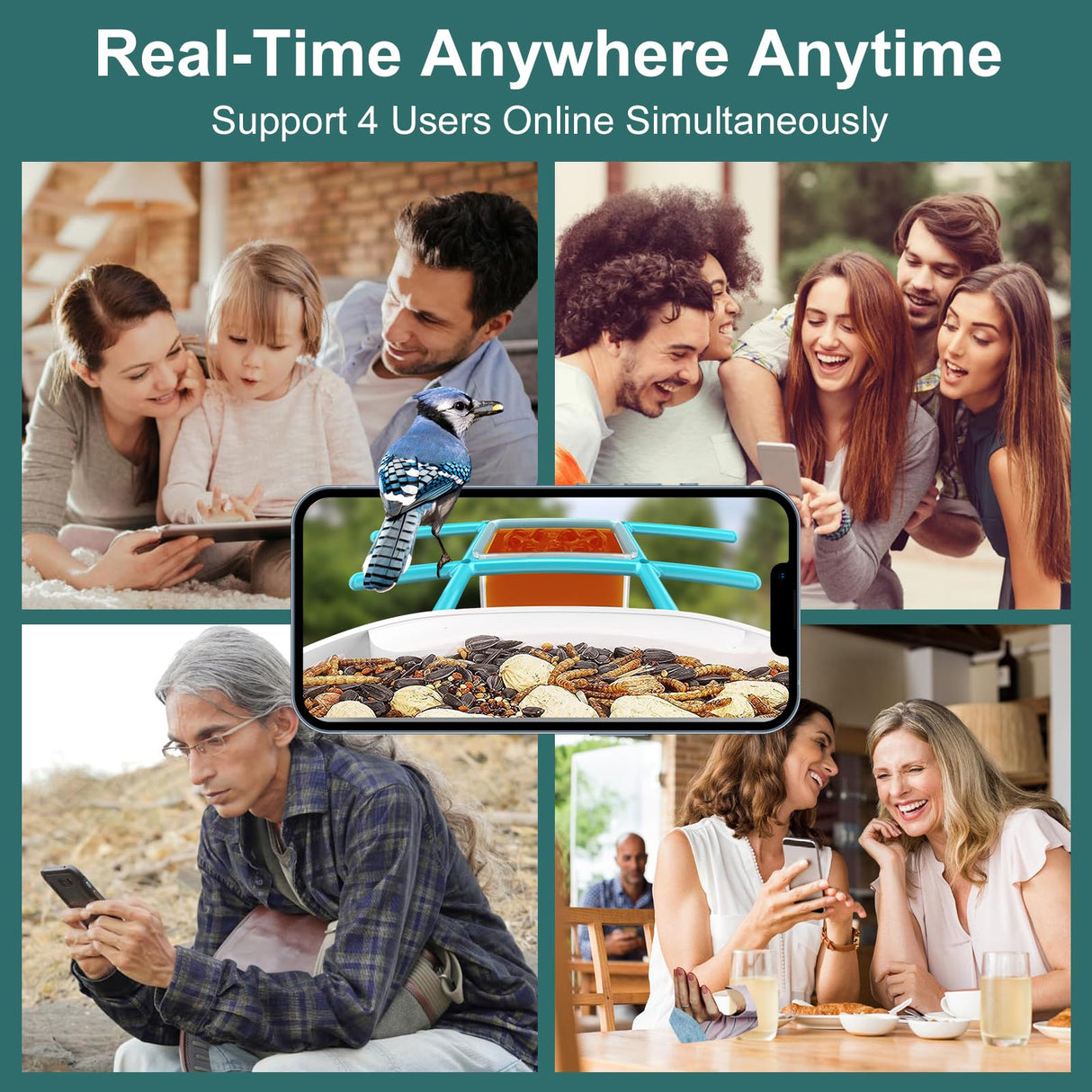 birdsnap Smart Bird Feeder with Camera+Solar Panel 64G SD Card 6-in-1 Perch, 160°View Auto Capture Bird Videos 1080P, AI Identify 10000+ Species Bird birdsnap