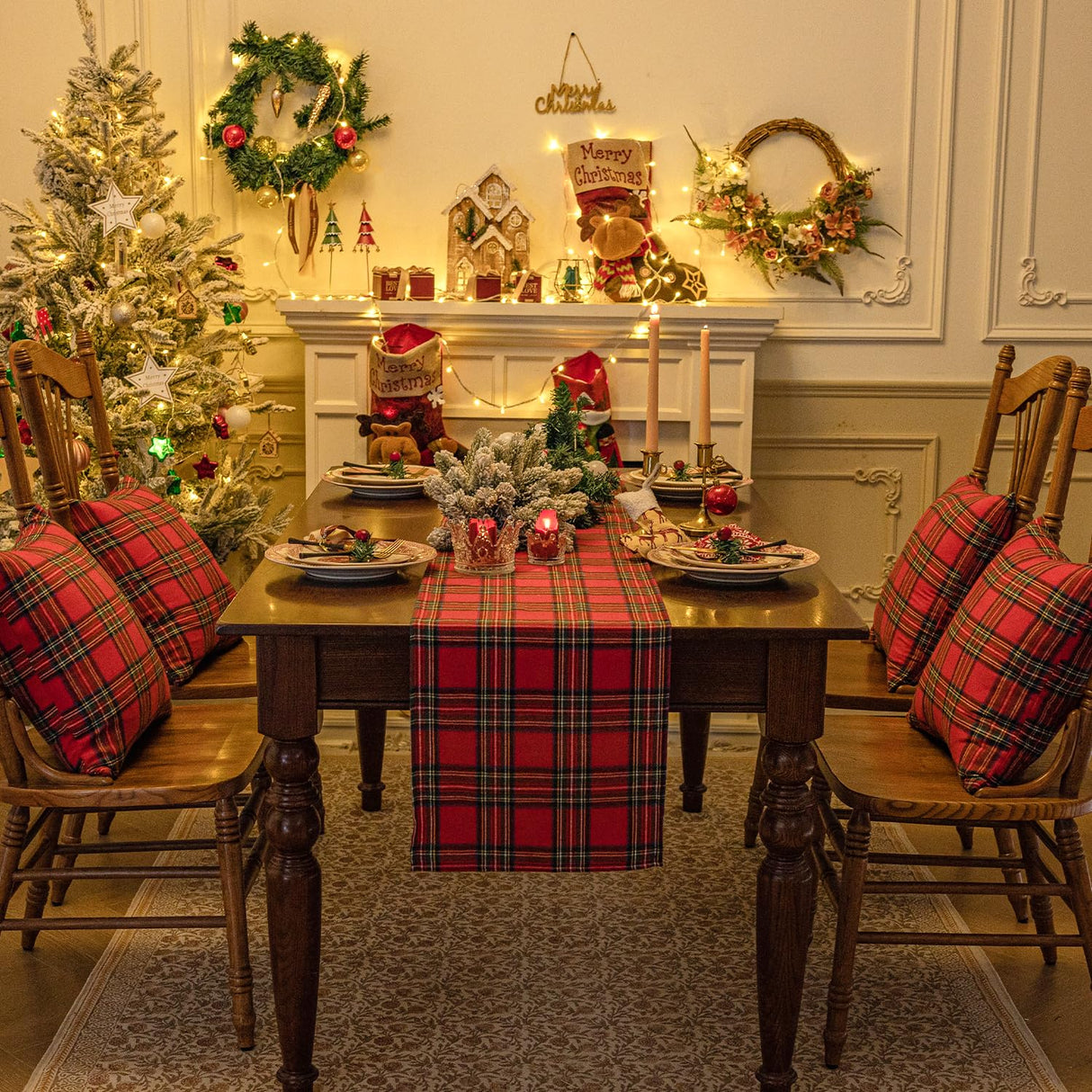Softalker Christmas Checkered Tartan Table Runner - Red Buffalo Plaid Xmas Stain Resistant Washable Table Decoration for Dining/Parties/Holiday Decor, 13 x 70 Inch Softalker