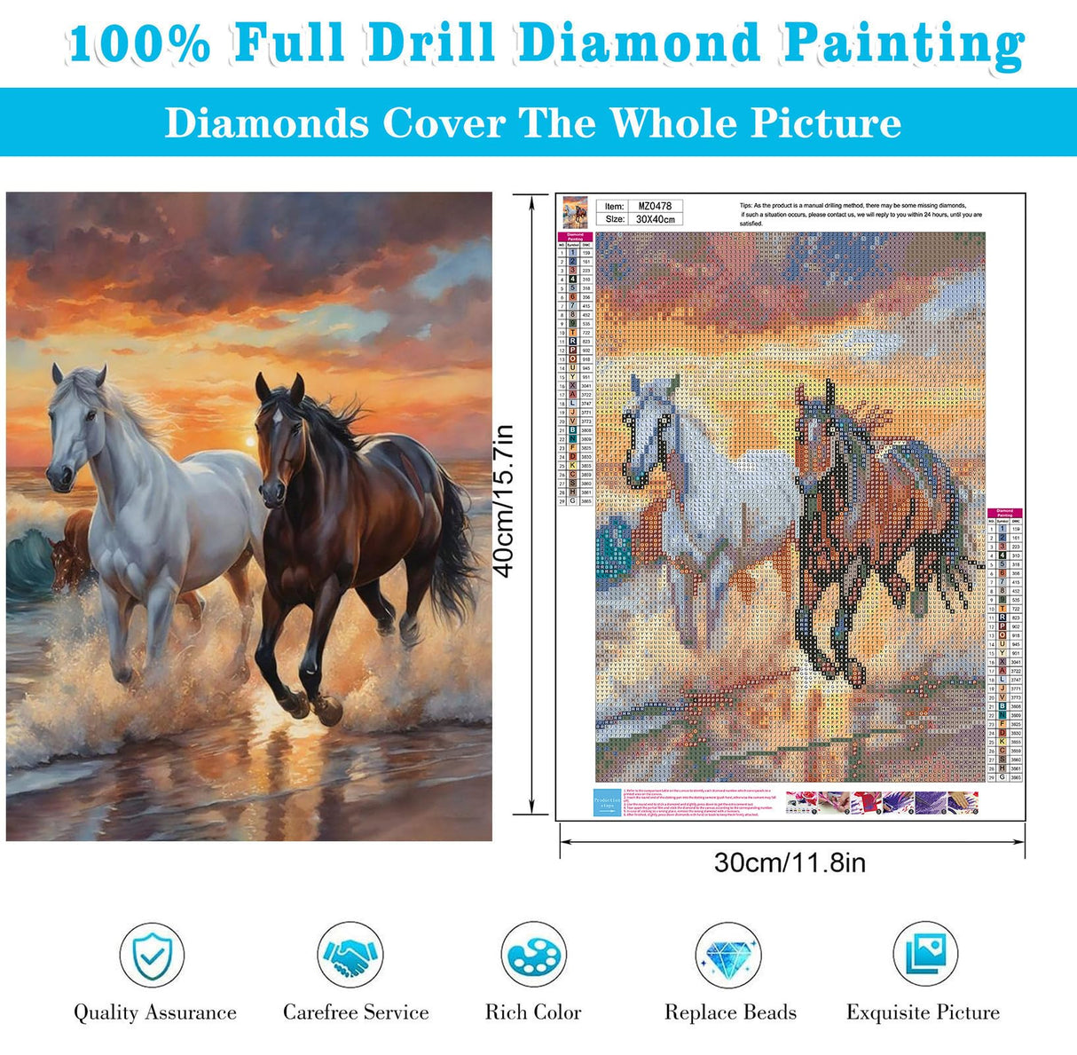 Meothan 2 Pack Diamond Painting Kits for Adults, 5D DIY Horse Diamond Art Kits for Adults Full Drill Round Paint Diamond Dots Gems Art Crafts Painting Kits for Home Wall Decor 12x16Inch Animals Meothan