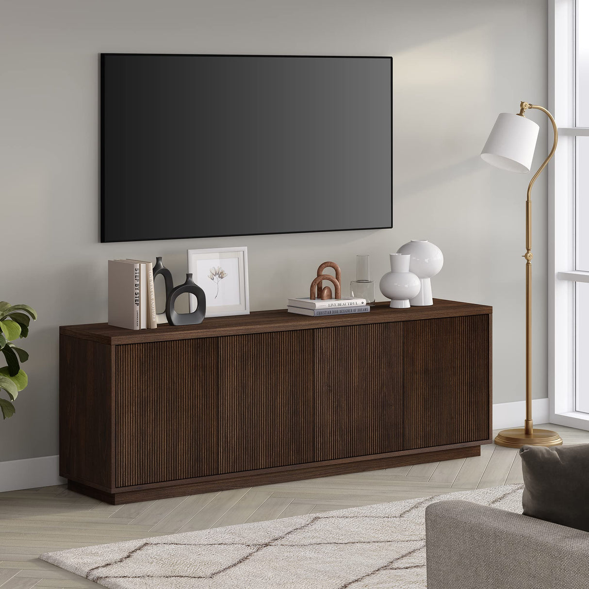 Henn&Hart Hanson TV Stand, 70" Wide, Brown Henn&Hart