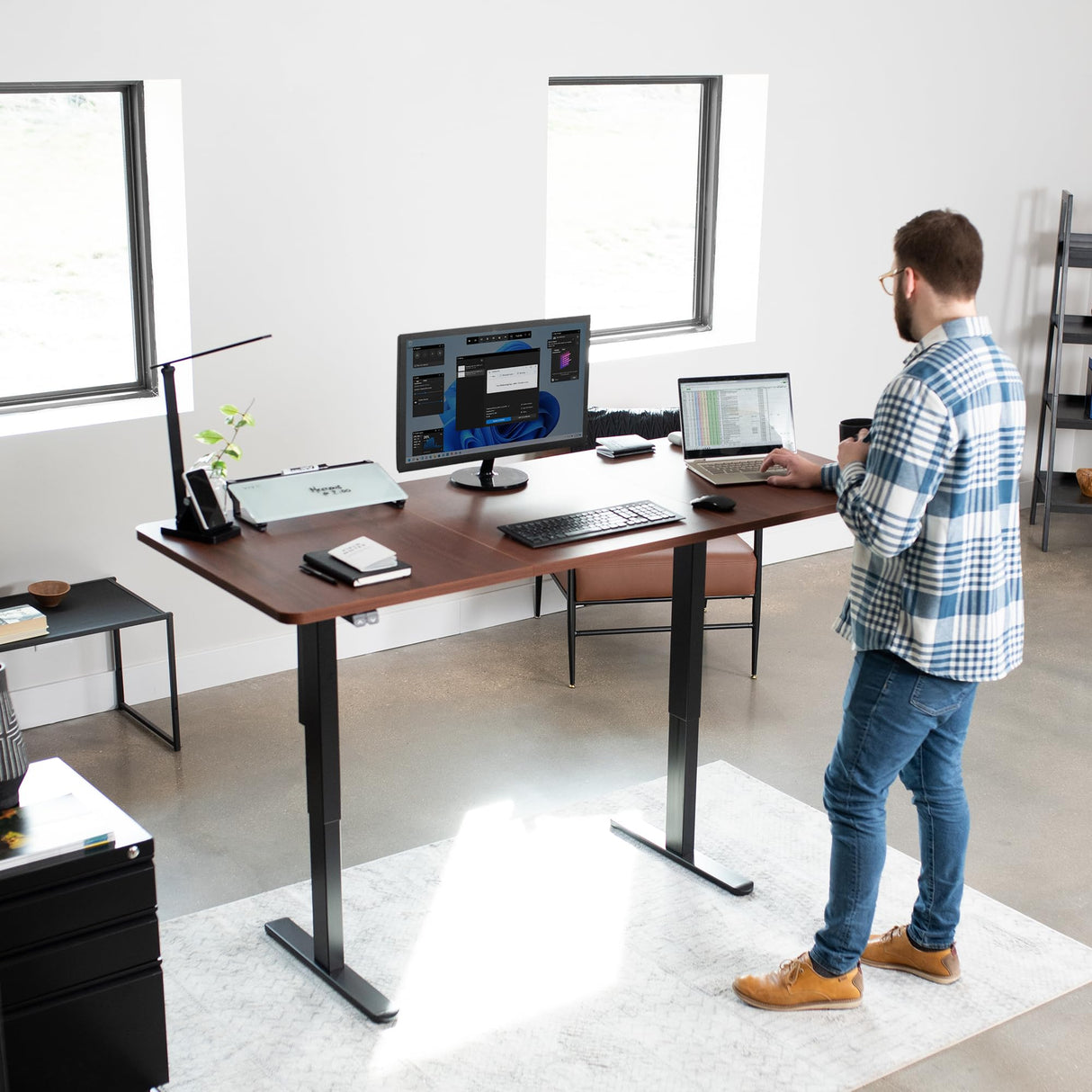 VIVO Electric Height Adjustable 71 x 30 inch Stand Up Desk, Active Workstation with Dark Walnut Table Top, Black Frame, 2 Button Controller, DESK-KIT-0B7D VIVO