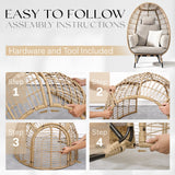 Bme Heavy Duty 500 Lbs Capacity Oversized Wicker Egg Chair for Outside, UV 2000 Hours Material with Non-discolouring Fabric Cushion, Durable Against Water, Weather Bme