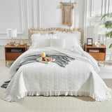 Ruffled Quilt Set California King Size 100 * 114 in - 3 Pieces Solid Shabby Chic Farmhouse Ruffle Bedding Rustic Coverlet & Sets Lightweight Fluffy Summer Oversized Bedspread with Shams - White UOZZI BEDDING