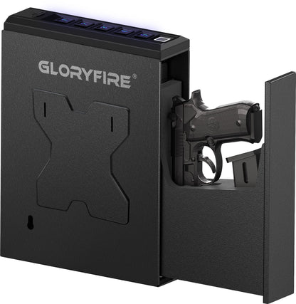 GLORYFIRE Gun Safe Biometric Pistol Safe, Mounted Nightstand Quick Access Handgun Safe and Gun Lock Box for Car, Truck, Desk, Bedside, Wall with Security Fingerprint, Key Access, PIN Code - WoodArtSupply