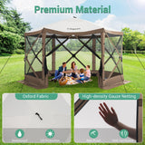 COBIZI 12x12ft Pop up Gazebo Screen Tent Screen House for Camping, Camping Outdoor Screened Gazebo with Mosquito Netting, Portable Hub Tent with Carrying Bag and Ground Stakes, Brown(Upgraded 2.0) COBIZI