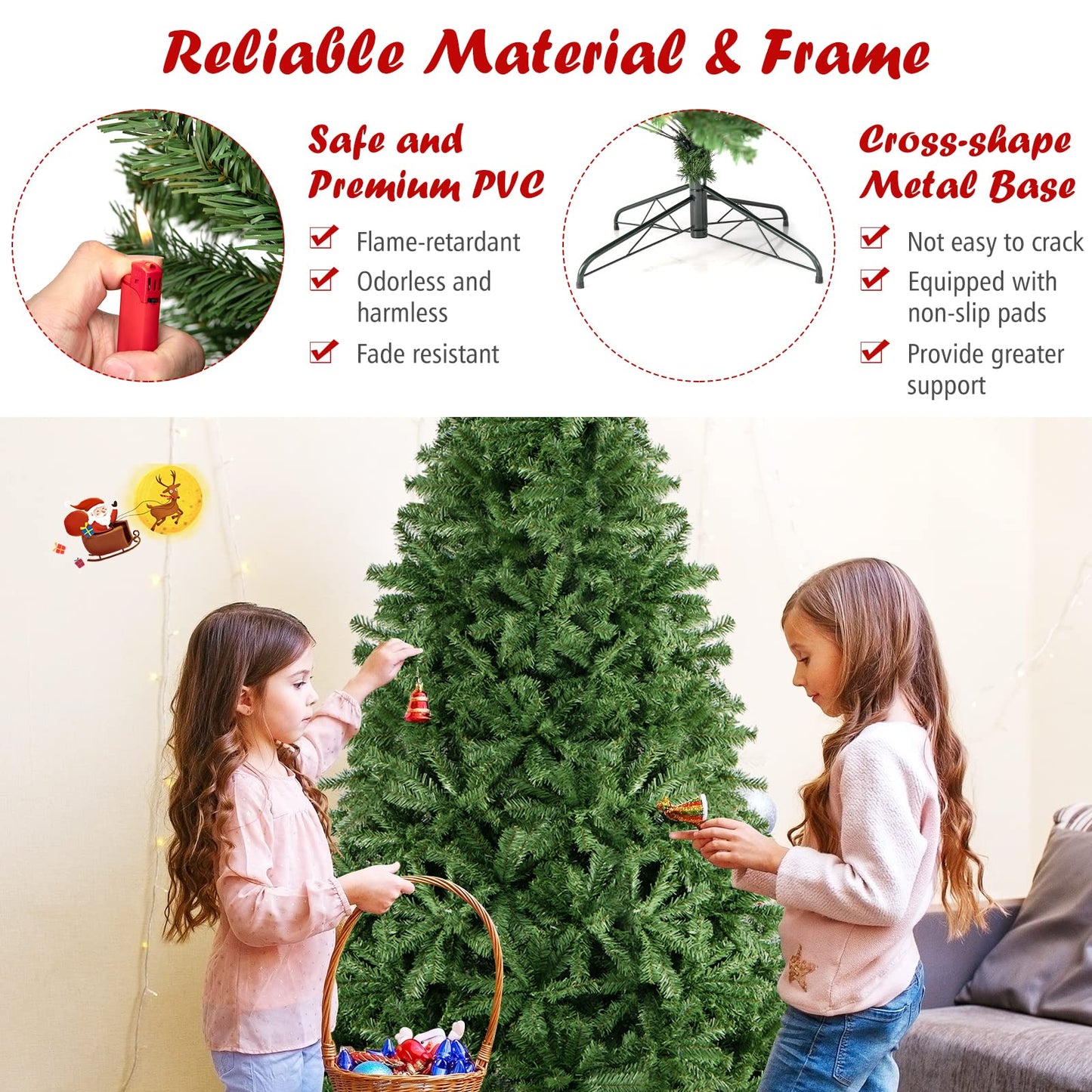 Goplus 9ft Artificial Christmas Tree, Premium Unlit Hinged Spruce Full Tree with 2132 Branch Tips, Metal Stand, Hinged Structure, Easy Assembly Festival Celebration Xmas Tree for Home, Office, Party