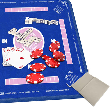 2F22E Mahjong Mat - Non-Slip Noise Reduction Gaming Mat 32.4x32.4 Inch for Mahjong/Poker/Board Games/Card Games/Dominoes (Blue) 2F22E