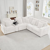 Sylphorium Power Recliner Sectional Sofa, L Shaped Couch with 2 Recliners and Center Console, Comfy Corduroy 5 Seater Modular Sofa for Living Room, Apartment, Home Theater (White) Sylphorium