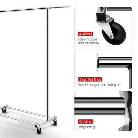 Simple Trending Standard Rod Clothing Garment Rack, Rolling Clothes Organizer on Wheels for Hanging Clothes, Chrome Simple Trending