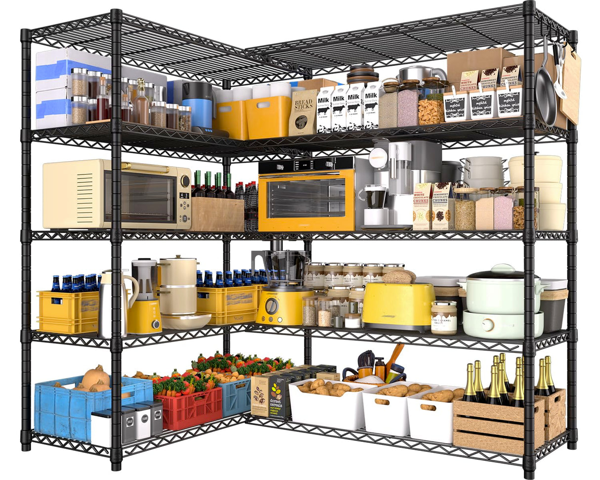 PrimeZone 72" W x 16" D x 76" H Adjustable Garage Shelving, 5 Tier Heavy Duty Metal Storage Shelves, Steel Wire Rack Storage Shelving Organizer for Warehouse, Kitchen, Pantry, Garage, Basement, Black PrimeZone