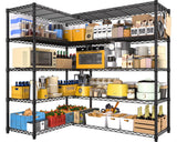 PrimeZone 72" W x 16" D x 76" H Adjustable Garage Shelving, 5 Tier Heavy Duty Metal Storage Shelves, Steel Wire Rack Storage Shelving Organizer for Warehouse, Kitchen, Pantry, Garage, Basement, Black PrimeZone