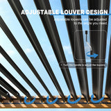 SHPAI 10’ x 13’ Louvered Pergola, Outdoor Pergola Aluminum Frame with Adjustable Rainproof Metal Roof, Permanent Sun Shade with Drainage System for Backyard, Garden and Lawn (Wooden Grain) SHPAI