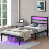 CollaredEagle Twin Size Bed Frame with Headboard, Metal Platform Bed Frame with LED, Charging Station, No Box Spring Needed, Easy Assembly, Noise Free, Black CollaredEagle