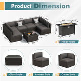 Incbruce 8-Piece Patio Furniture Set with Fire Pit Table, PE Black Brown Wicker Rattan Outdoor Sectional Couch, Patio Conversation Set with Glass Table and Removable Cushions (Grey) Incbruce