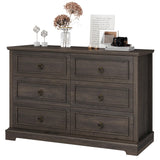 HOSTACK 6 Drawer Double Dresser, Modern Farmhouse Chest of Drawers, Wide Dressers Organizer, Accent Wood Storage Cabinet for Living Room, Hallway, HOSTACK