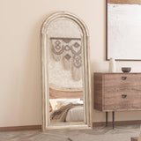 CASSILANDO Full Length Mirror Arched 65"x24" Wood Wall Full Length Distressed Large Floor Mirror for Living Room, Bedroom, Entrance.（Weathering White） CASSILANDO