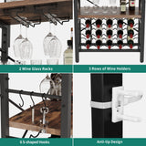 YITAHOME Kitchen Microwave Bakers Stand with Wine Rack, Wine Rack Freestanding Floor Small Storage Shelves for Liquor Bottle Glasses Power Outlet Farmhouse Coffee Bar 31 Inch, Rustic Brown YITAHOME