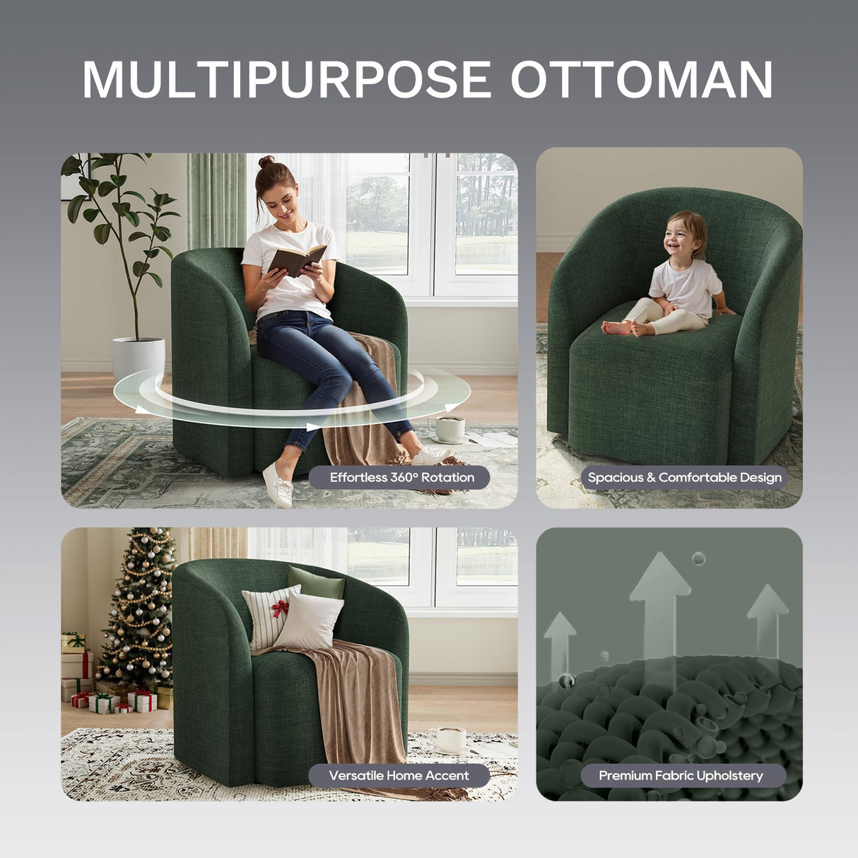 COLAMY Swivel Accent Chair,Swivel Barrel Chair,Upholstered Comfy 360 Degree Swivel Chair for Living Room/Bedroom/Waiting Room/Office(Green) COLAMY