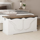 Maupvit Storage Chest, 39.4" Wooden Storage Trunk with 2 Safety Hinges, End of Bedroom Bed Bench with Metal Corner Decoration, Shoe Bench for Entryway, Bedroom, Living Room, White Maupvit