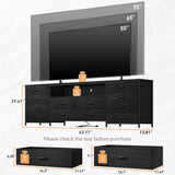 EnHomee 12 Drawer Dresser TV Stand for 65 70 75 Inch TV 63" W Extra Long Black Dresser for Bedroom with LED Lights & Power Outlets Entertainment Center with Drawers, Fabric Dresser for Closet EnHomee