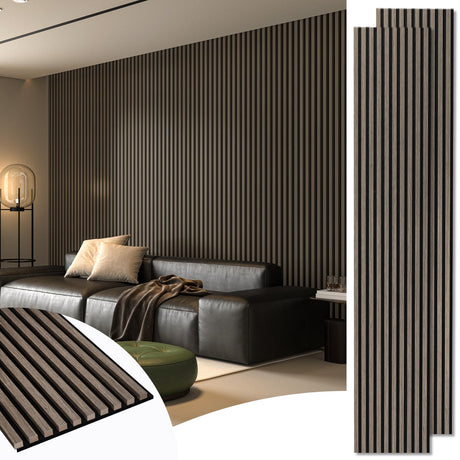 Art3d 2-Pack 108" x 12" Acoustic Wood Panels for Wall, Soundproof Wood Slat Panel for Wall and Ceiling, 3D Fluted Sound Absorbing Paneling for Interior Wall Decor, Living Room, Bedroom - Walnut Art3d