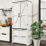 71" Tall Farmhouse Kitchen Pantry Cabinet with Barn Doors and 2 Drawers,Kitchen Storage Cabinets with Adjustable Shelves,Storage Cabinet with Doors and Shelves for Dining Room,Living Room,Bathroom Kelueo
