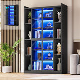 SEDETA 71" Display Cabinet with Acrylic Glass Doors, 6 Tier Display Cases for Collectibles, Curio Cabinet with LED Lights, Tall Bookcase with Adjustable Shelves, Black SEDETA