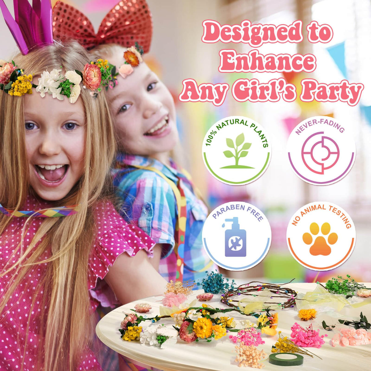 Koceko Real Flower Crown Making Kit for Girls, 10PCS DIY Preserved Flower Headband Craft Kit, Jewelry Making Kit - Perfect Arts Birthday Gifts, Toys for Children Ages 6 7 8 9 10 Years Old & Up Koceko