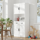 HOSTACK 71“ Tall Kitchen Pantry Storage Cabinet, Modern Kitchen Hutch Bar Cabinet with Microwave Stand, Wood Buffet Sideboard with Hutch, Cupboard with Drawers, Shelves for Dining Room, White HOSTACK