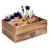 Liry Products Rustic Wooden Organizer Cosmetic Storage Cabinet Makeup Display Box Office Supplies Desktop Vanity Drawers Multiple Compartments Brown Tabletop Caddy Accessary Sorter Brush Holder Home Liry Products