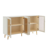EDYO LIVING 63" Metal Decorative Sideboard Buffet Cabinet with LED Light, White Credenza Storage Cabinet, Wood Accent Cabinet with 4 Doors for Living Room EDYO LIVING