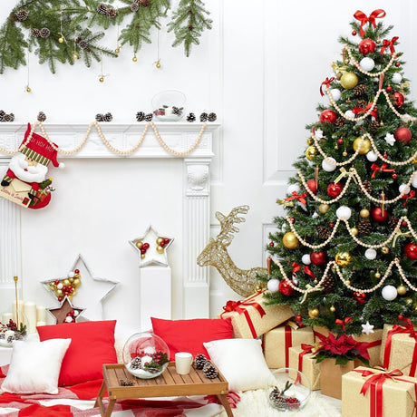 Yuxung 2 Pcs 18 ft Boho Christmas Wood Bead Garland Vintage Natural Wooden Beads Garland Decorative Rustic Holiday Christmas Tree Garland Country Farmhouse Christmas Decor for Indoor Home Use(Wood) Yuxung