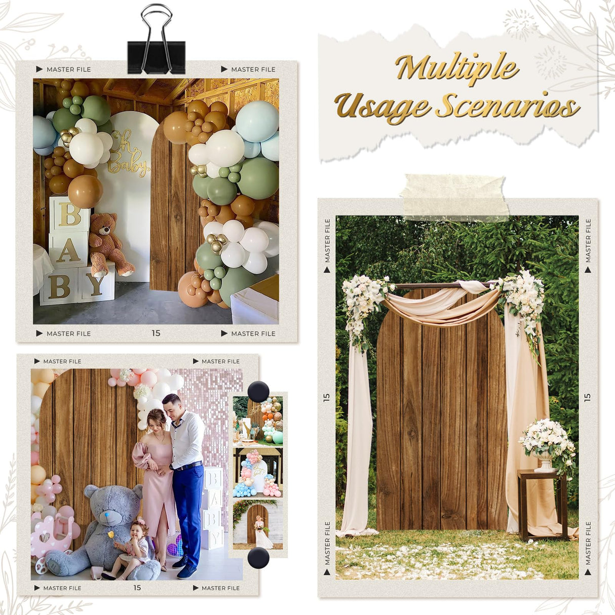 OurWarm 7.2FT Wood Arch Cover, Wood Grain and White 2 in 1 Round Arch Backdrop Covers, Spandex Arch Stretchy Backdrop Cover Fabric for Birthday Party Baby Shower Wedding Arch Stand Decorations OurWarm