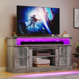 DWVO Farmhouse Television Stand for 75 Inch TV w/Outlets, LED Modern Entertainment Center with Glass Doors and Adjustable Storage Shelves, Media Console TV Cabinet for Living Room, Grey DWVO