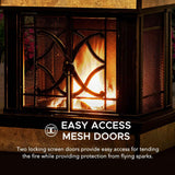 Sunjoy Outdoor Fireplace, Smith Collection Patio Wood Burning Steel Fireplace with Chimney, Spark Screen, Fire Poker, and Removable Grate, Copper with Yellow Tile Sunjoy