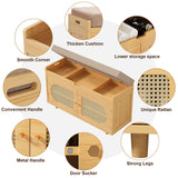 PETKABOO Rattan Shoe Storage Bench,Bamboo Entryway Bench, 2-Tier Shoe Rack,35.4" W x 12.6" D x 19.7" H with 2 Doors & Padded Seat Cushion for Entryway, Living Room, Bedroom, Natural PETKABOO