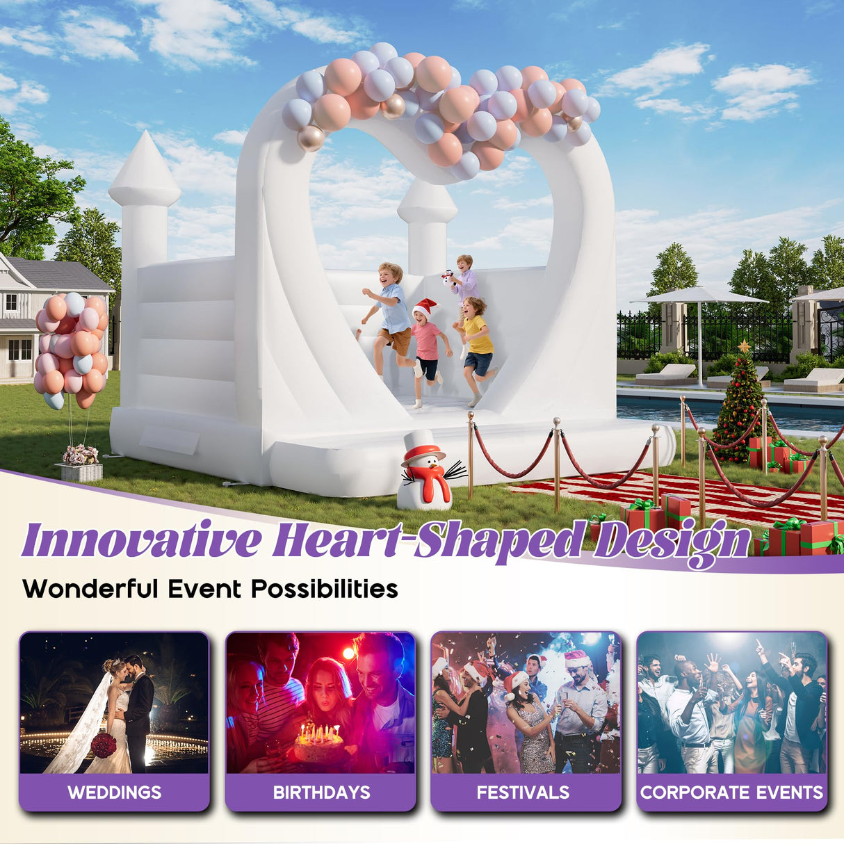 Albott 13.1x13.1x10 FT Commercial PVC Inflatable White Bounce House for Kids, Large White Castle Bounce House with 950W Blower & Higher Inflatable Wall for Wedding Birthday Party Albott