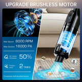 Cordless Handheld Vacuum, Rechargeable Car Vacuum with 16000Pa Powerful Suction, Ultra-Lightweight 1.3lbs, Brushless Motor, Multiple Accessories for Home Office Car Pets Cleaning dormzie