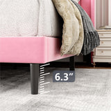 Gruwans Twin Size Bed Frames with Wingback Headboard Easy Assemnly Platform Bedframe, Sturdy Wooden Slat Support No Box Spring Needed, Pink Velvet Gruwans
