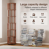 VireoNest 6 Tier Rotating Bookshelf, 100% Solid Wood Revolving Bookcase with Locking Wheels, 360° Spinning Bookshelf for Kids Room, Small Spaces, Corner Shelf for Bedroom, Office, Nursery, Walnut VireoNest